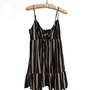 Trixxi black white striped tie front mini dress small sundress ruffle